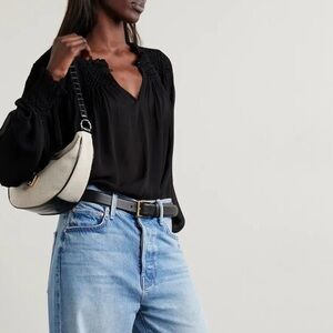 LoveShackFancy Black Fernanda Smocked Yoke Blouse